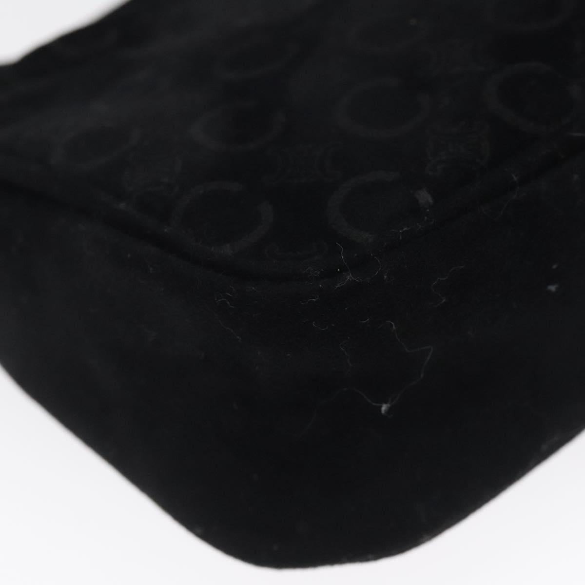 CELINE C Macadam Canvas Hand Bag Suede Black Gold Auth sw301