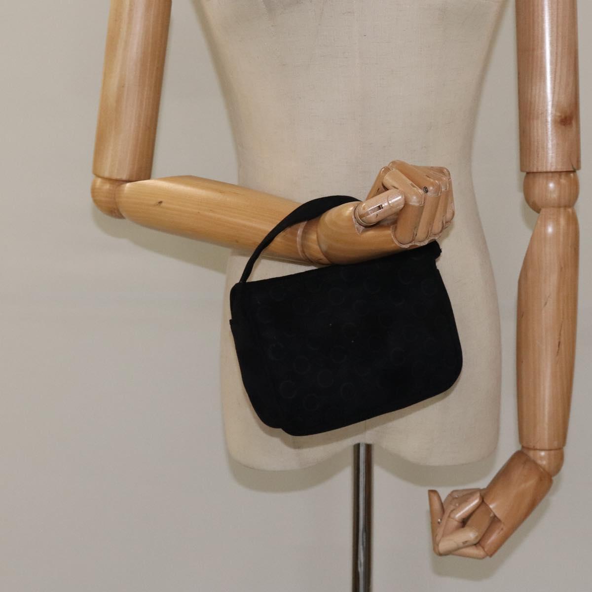 CELINE C Macadam Canvas Hand Bag Suede Black Gold Auth sw301