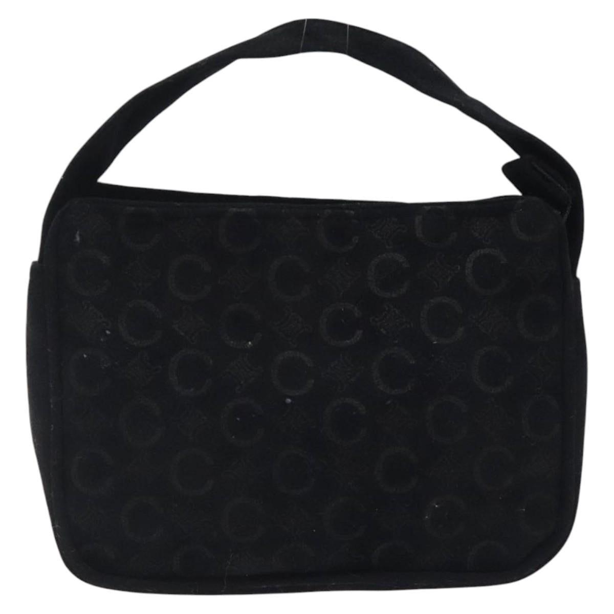 CELINE C Macadam Canvas Hand Bag Suede Black Gold Auth sw301