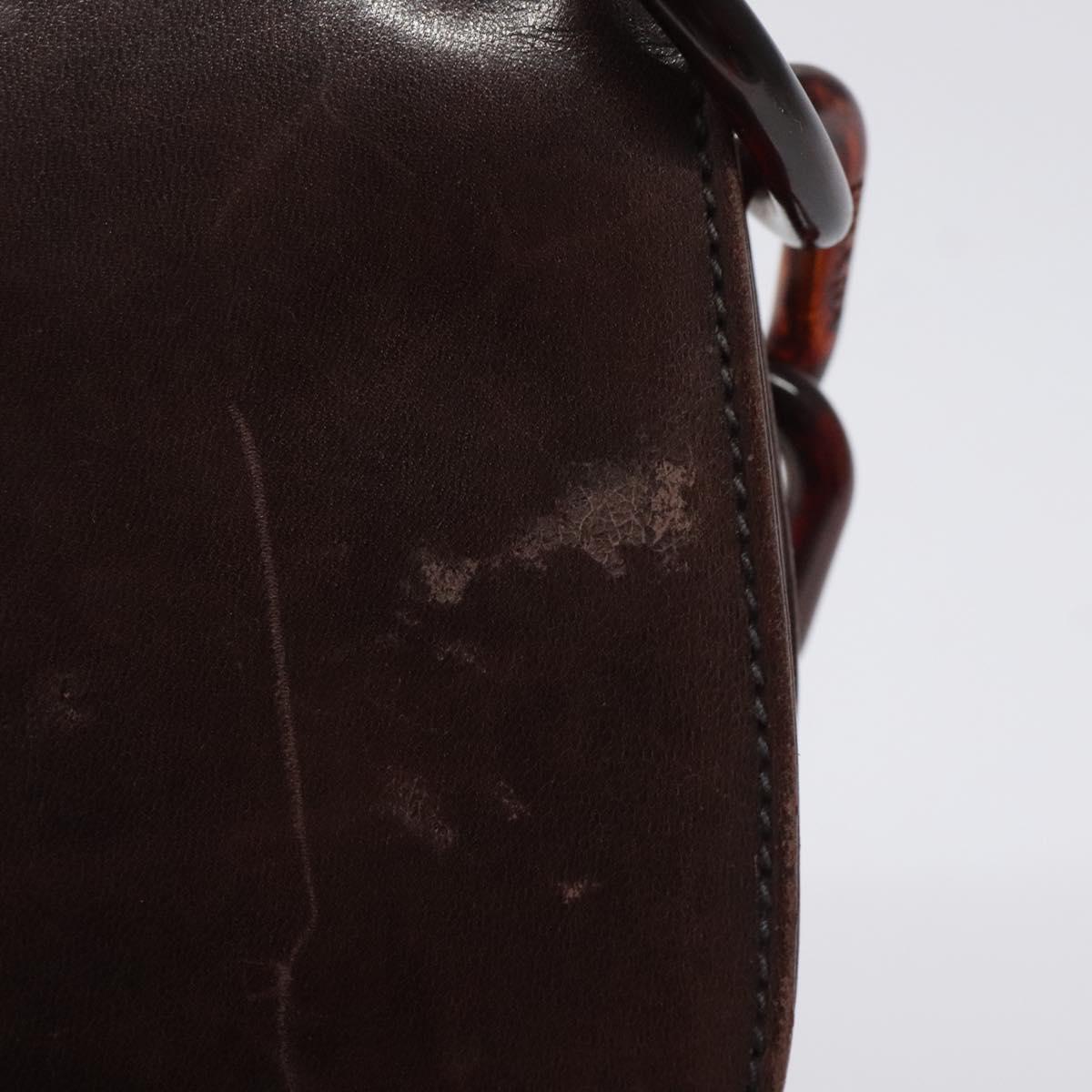 PRADA Chain Shoulder Bag Leather plastic Brown Silver Auth sw306