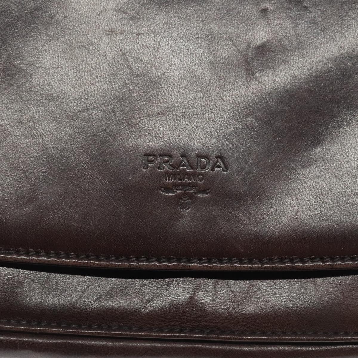 PRADA Chain Shoulder Bag Leather plastic Brown Silver Auth sw306