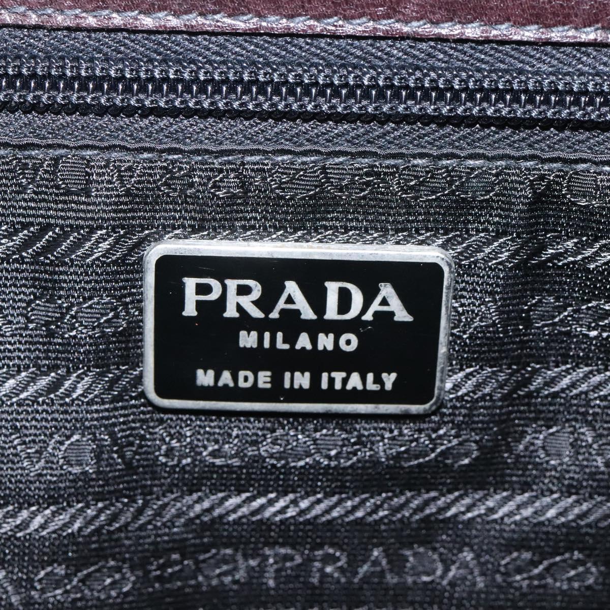 PRADA Chain Shoulder Bag Leather plastic Brown Silver Auth sw306