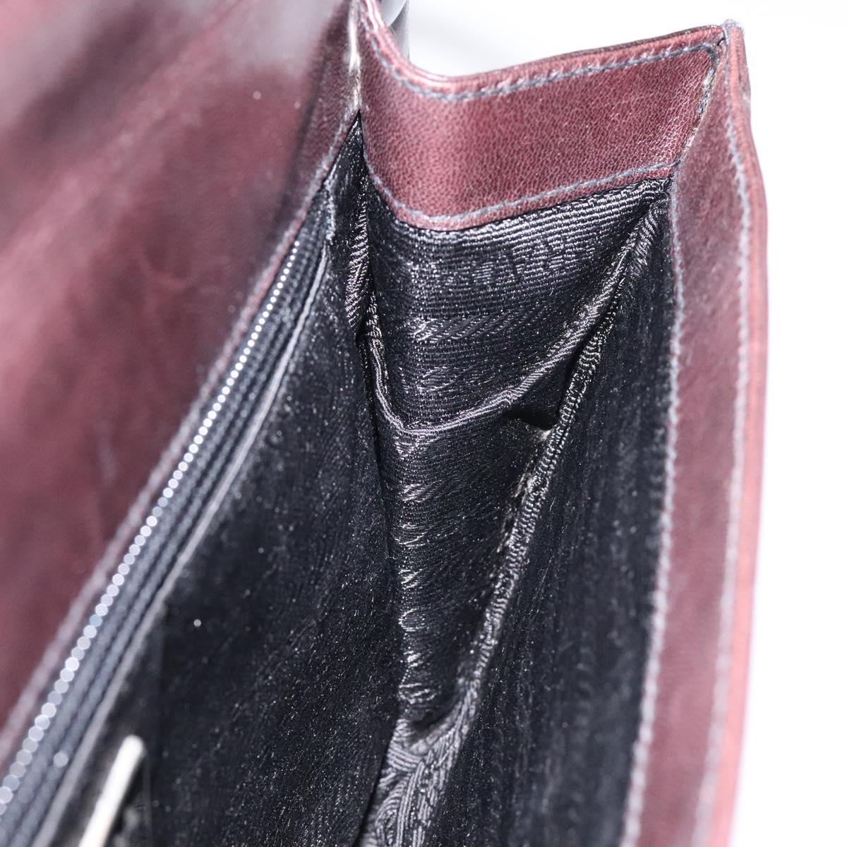 PRADA Chain Shoulder Bag Leather plastic Brown Silver Auth sw306