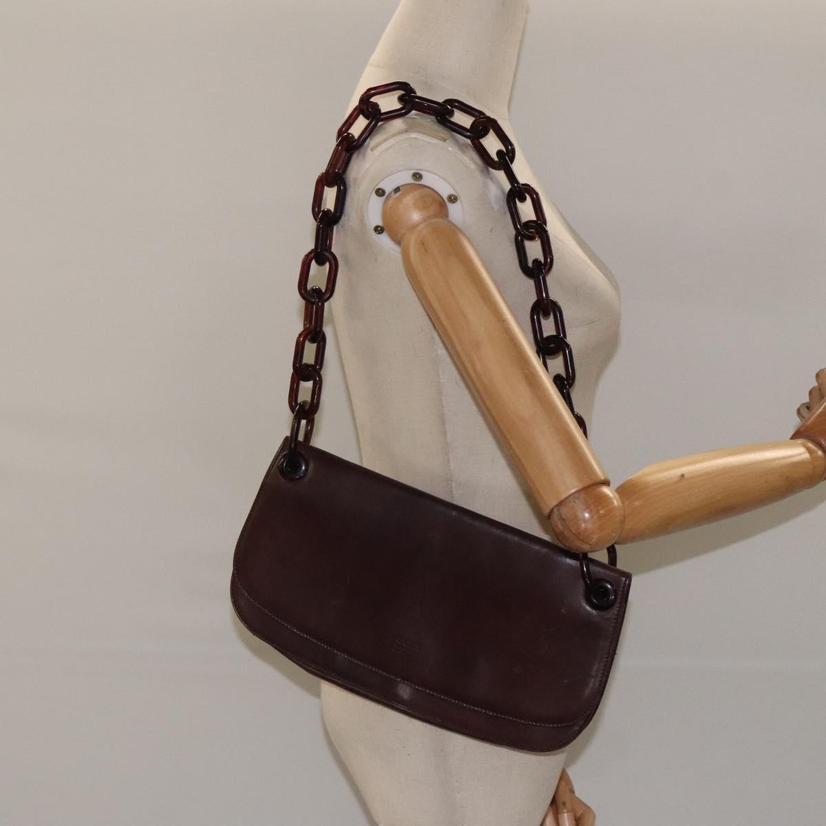 PRADA Chain Shoulder Bag Leather plastic Brown Silver Auth sw306