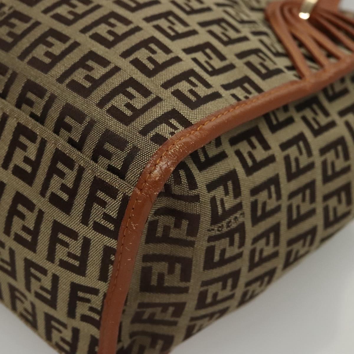 FENDI Zucchino Canvas Hand Bag Brown Gold Auth sw308