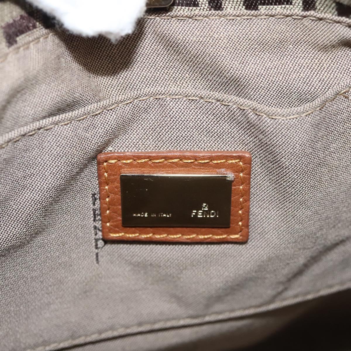 FENDI Zucchino Canvas Hand Bag Brown Gold Auth sw308