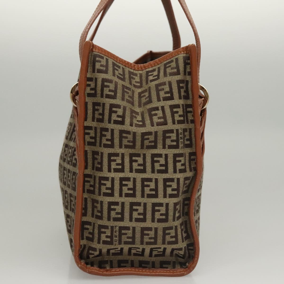 FENDI Zucchino Canvas Hand Bag Brown Gold Auth sw308