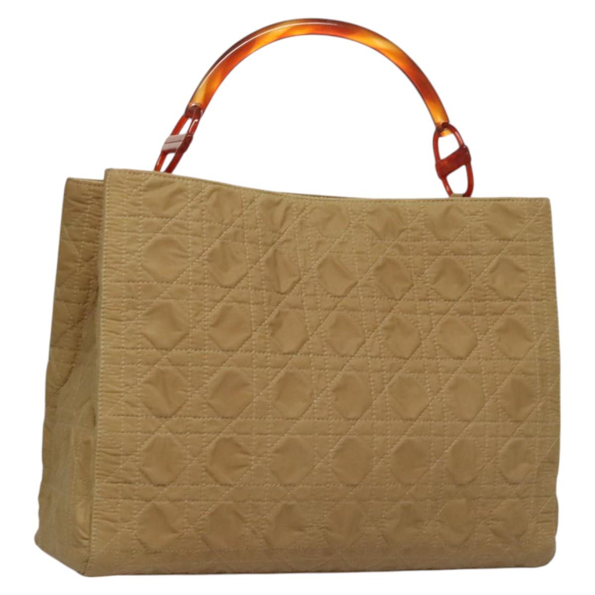 Christian Dior Lady Dior Hand Bag Nylon Plastic Beige Silver Auth sw312