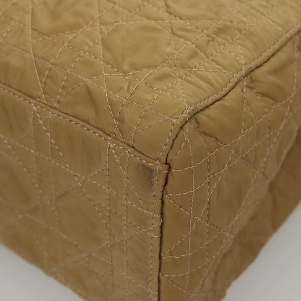 Christian Dior Lady Dior Hand Bag Nylon Plastic Beige Silver Auth sw312