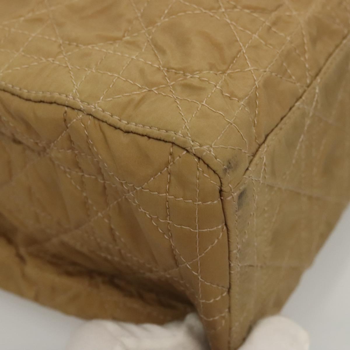 Christian Dior Lady Dior Hand Bag Nylon Plastic Beige Silver Auth sw312