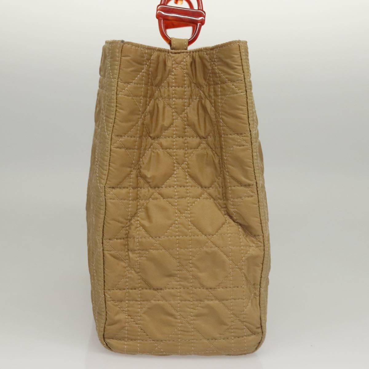 Christian Dior Lady Dior Hand Bag Nylon Plastic Beige Silver Auth sw312