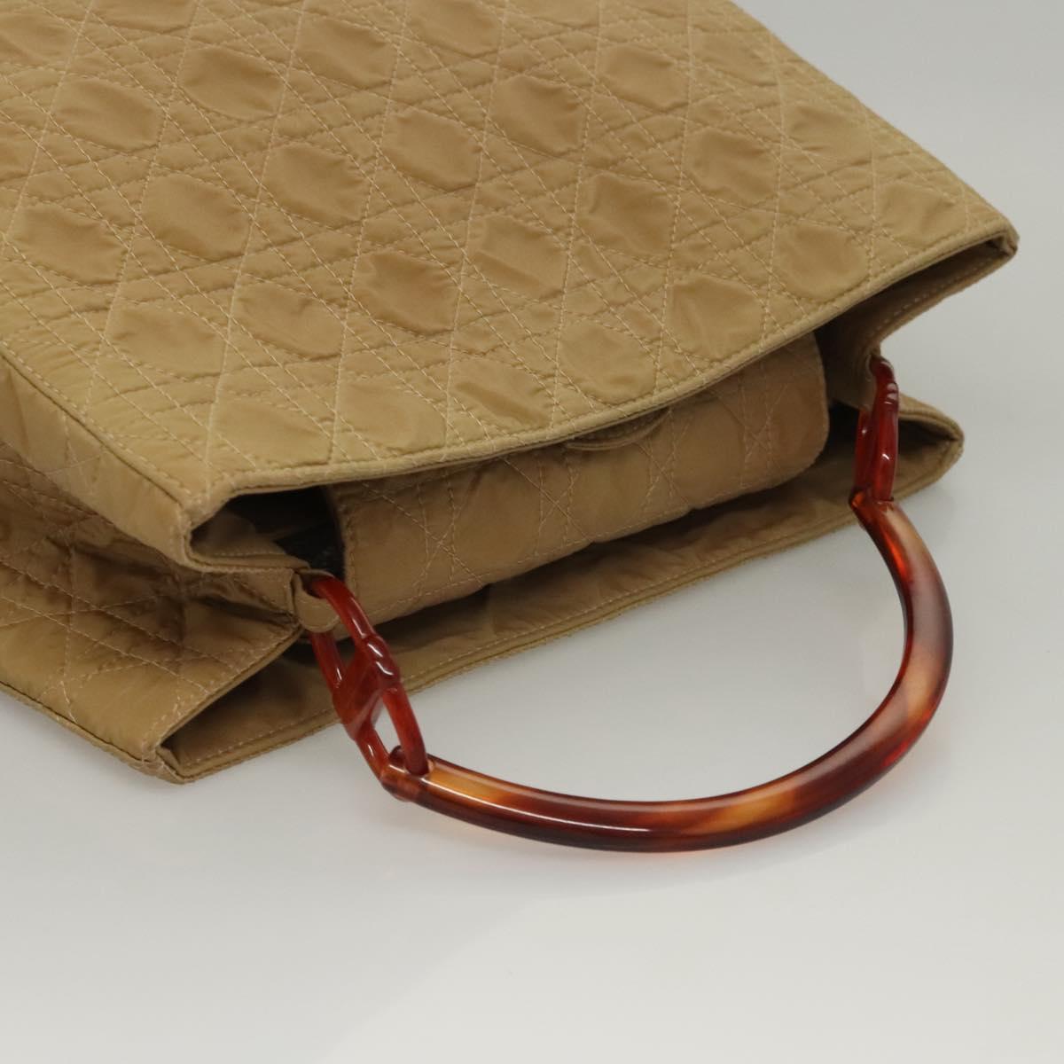 Christian Dior Lady Dior Hand Bag Nylon Plastic Beige Silver Auth sw312