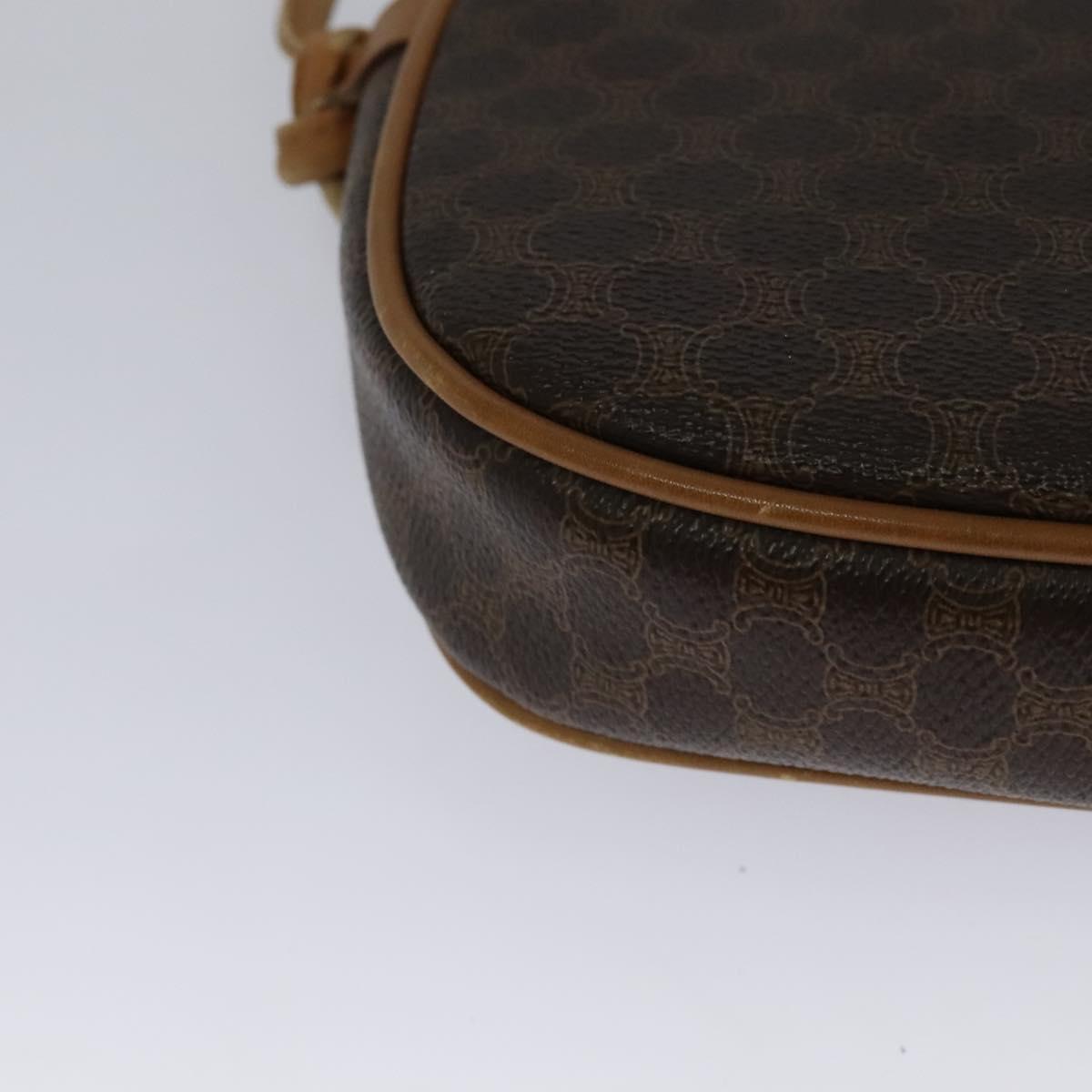 CELINE Macadam Canvas Shoulder Bag PVC Leather Brown Gold Auth sw330