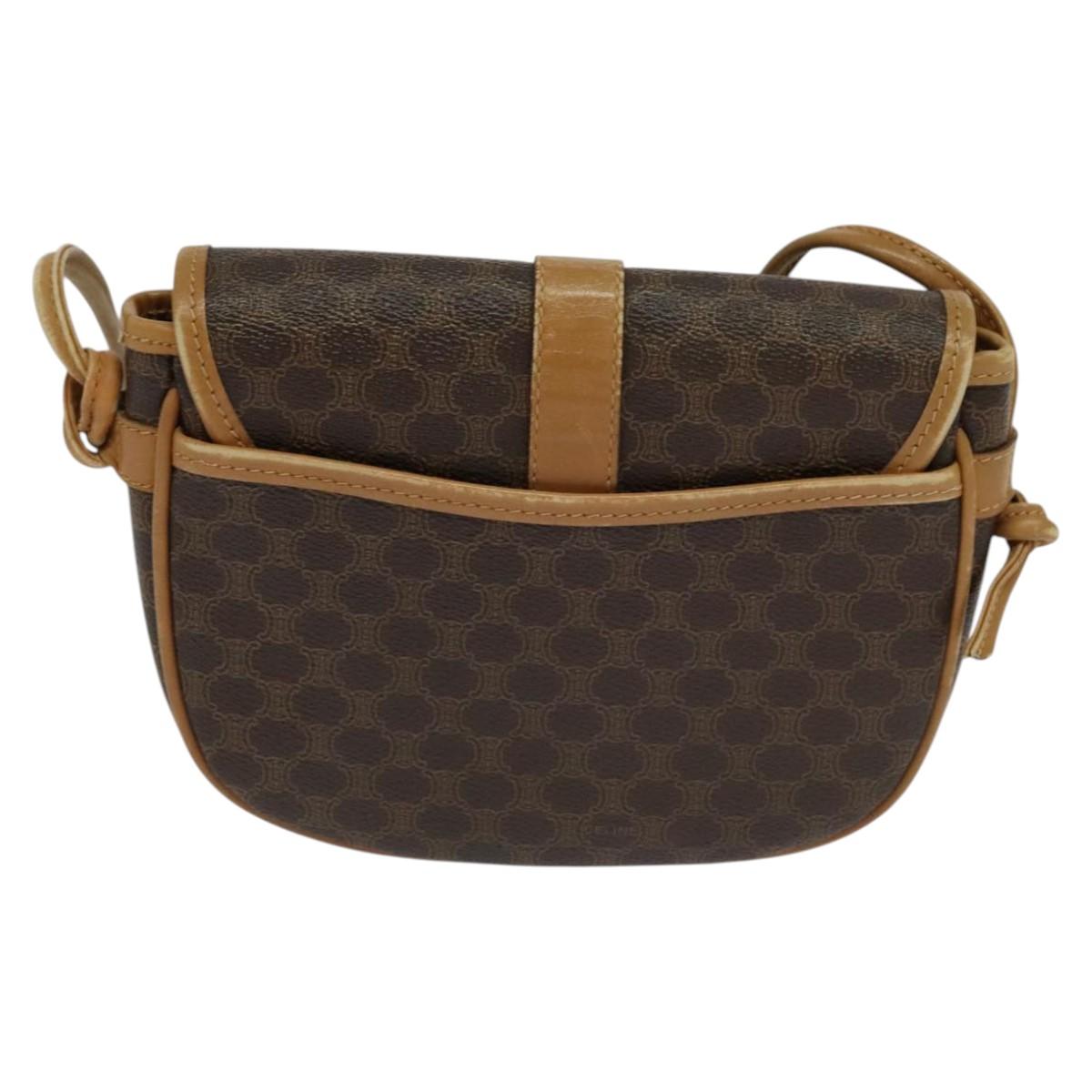 CELINE Macadam Canvas Shoulder Bag PVC Leather Brown Gold Auth sw330