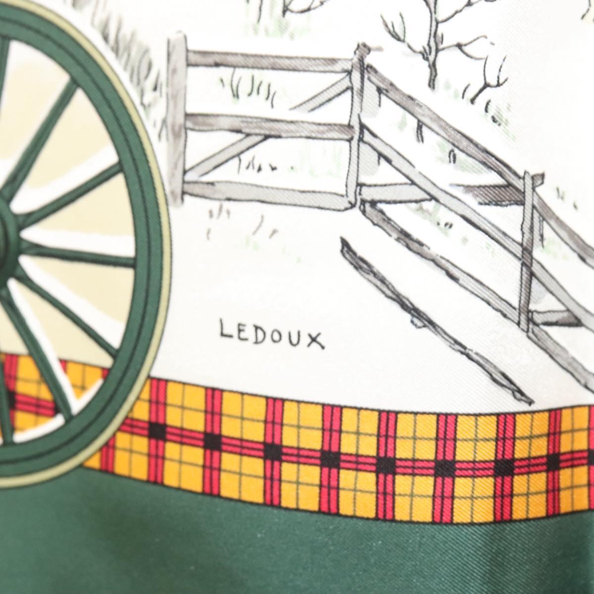 HERMES Carre 90 Scarf ""L’HIVER EN POSTE"" Silk Green Auth sw343