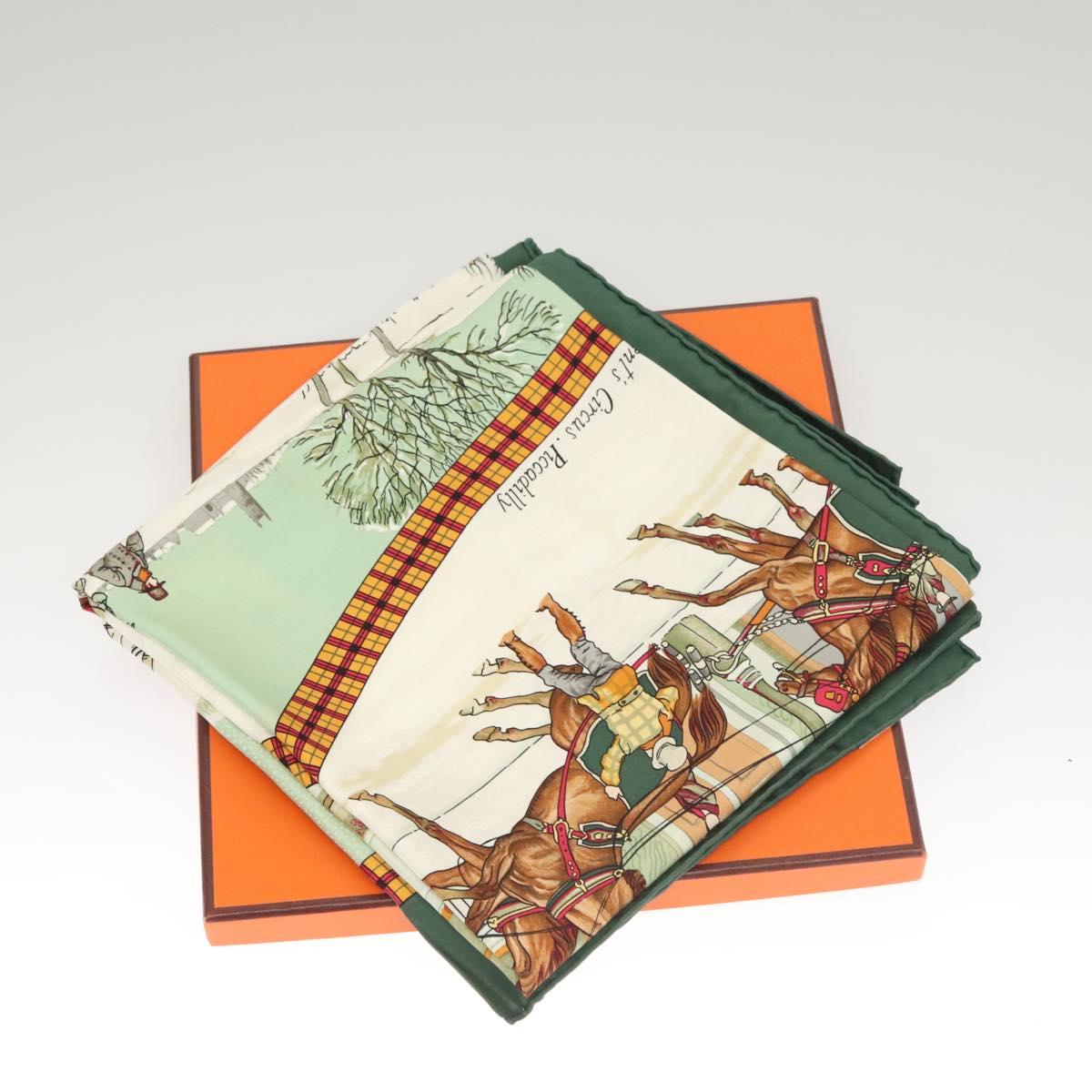 HERMES Carre 90 Scarf ""L’HIVER EN POSTE"" Silk Green Auth sw343