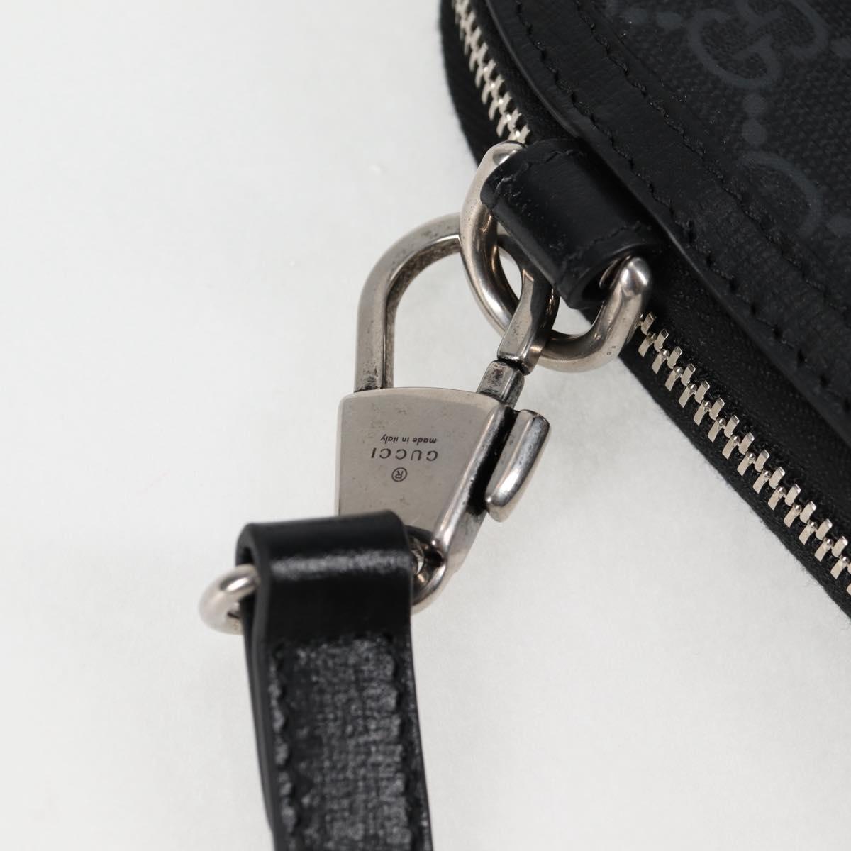 GUCCI GG Supreme Phone Holder Shoulder Bag PVC Black Silver 724357 Auth sw385M