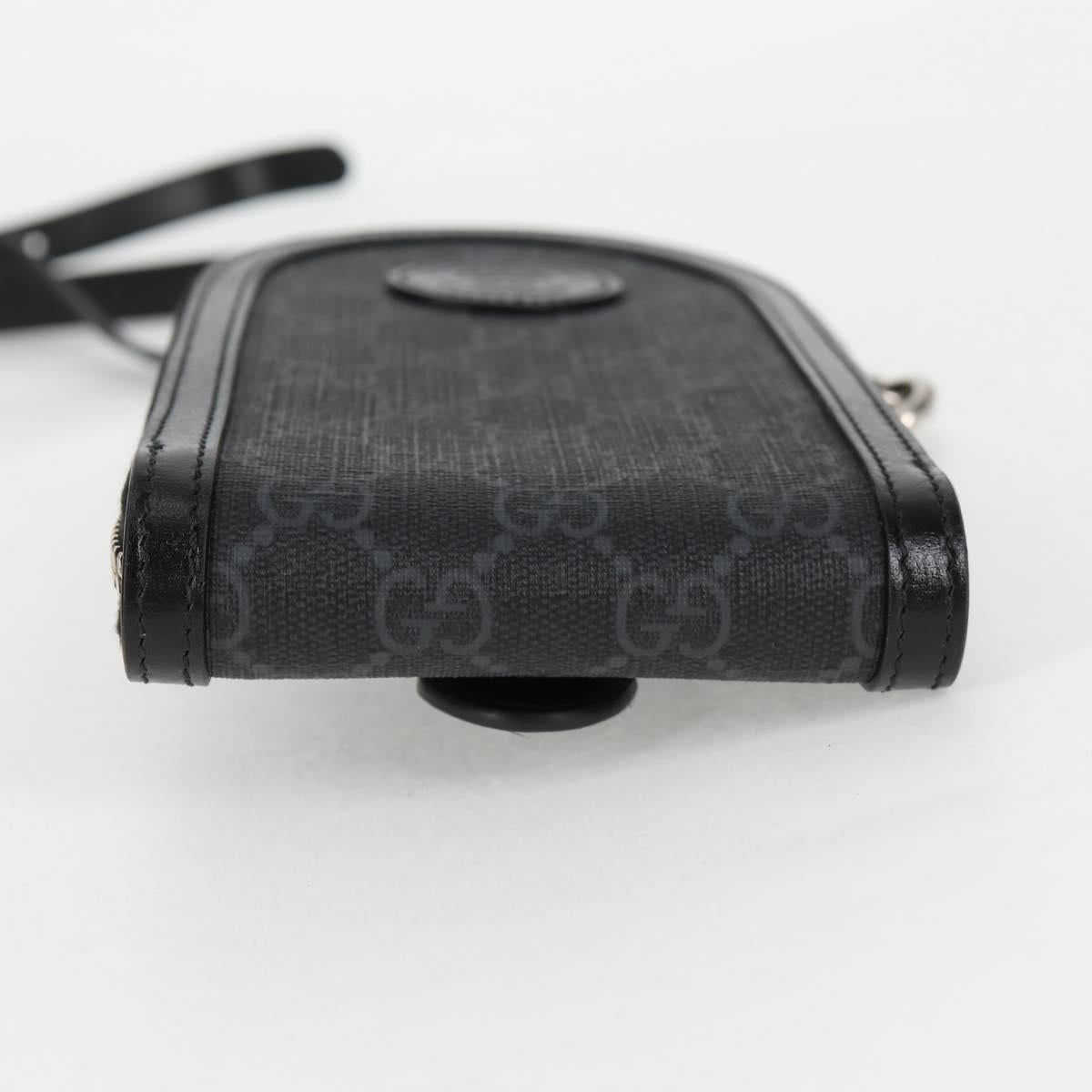 GUCCI GG Supreme Phone Holder Shoulder Bag PVC Black Silver 724357 Auth sw385M