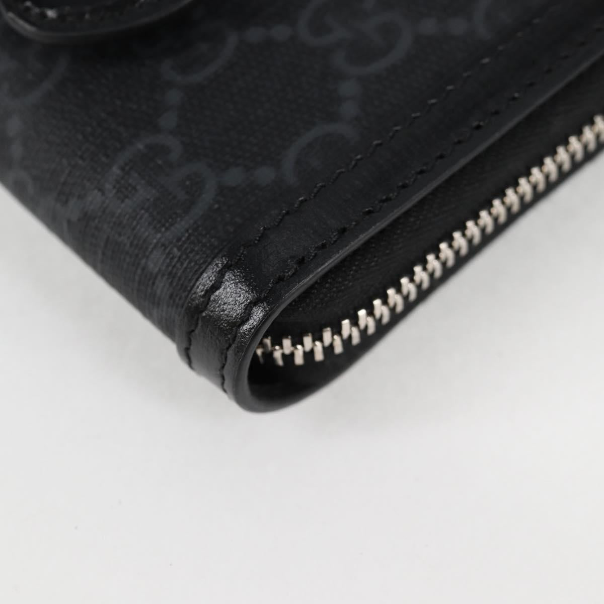 GUCCI GG Supreme Phone Holder Shoulder Bag PVC Black Silver 724357 Auth sw385M