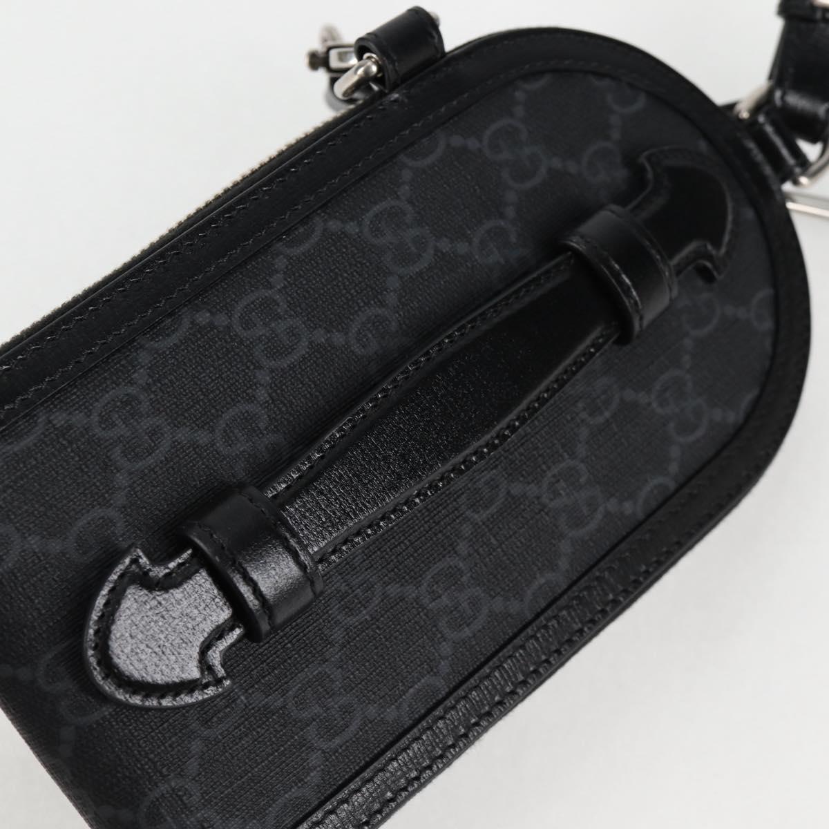 GUCCI GG Supreme Phone Holder Shoulder Bag PVC Black Silver 724357 Auth sw385M