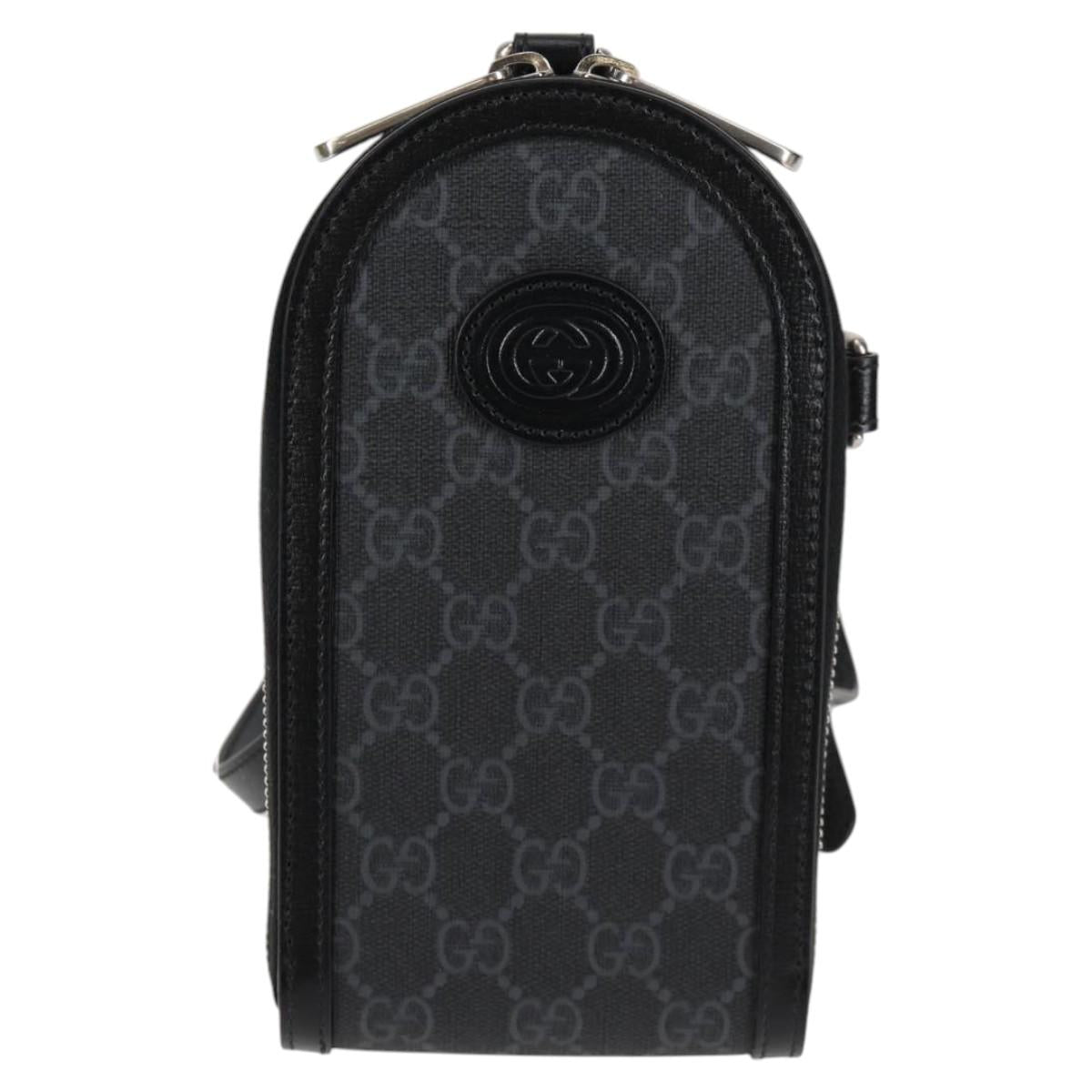 GUCCI GG Supreme Phone Holder Shoulder Bag PVC Black Silver 724357 Auth sw385M