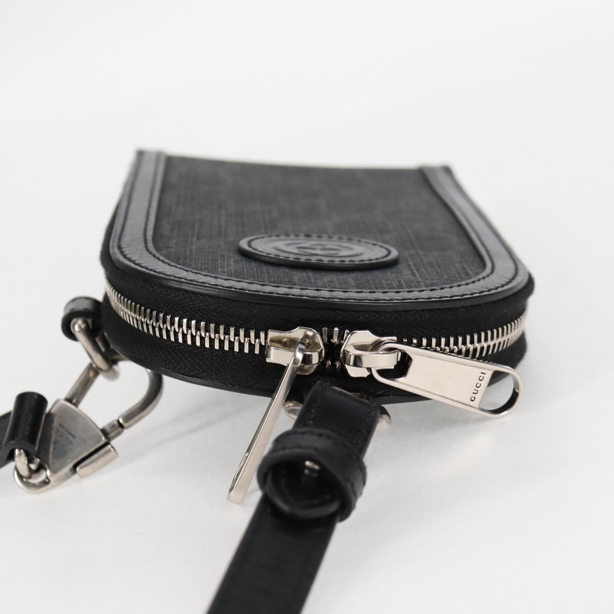 GUCCI GG Supreme Phone Holder Shoulder Bag PVC Black Silver 724357 Auth sw385M