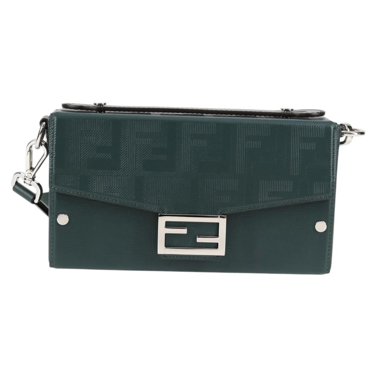 FENDI Zucca Canvas Baguette Soft Trunk Hand Bag Leather 2way Green Auth sw386AM