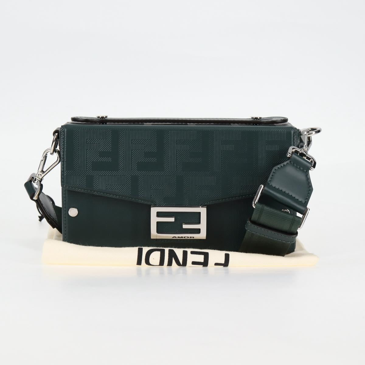 FENDI Zucca Canvas Baguette Soft Trunk Hand Bag Leather 2way Green Auth sw386AM