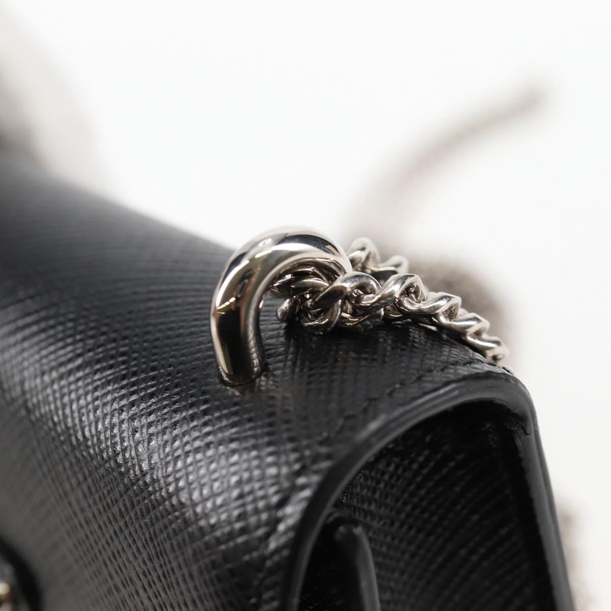 PRADA Chain Card Case Safiano leather Black Auth sw390AM