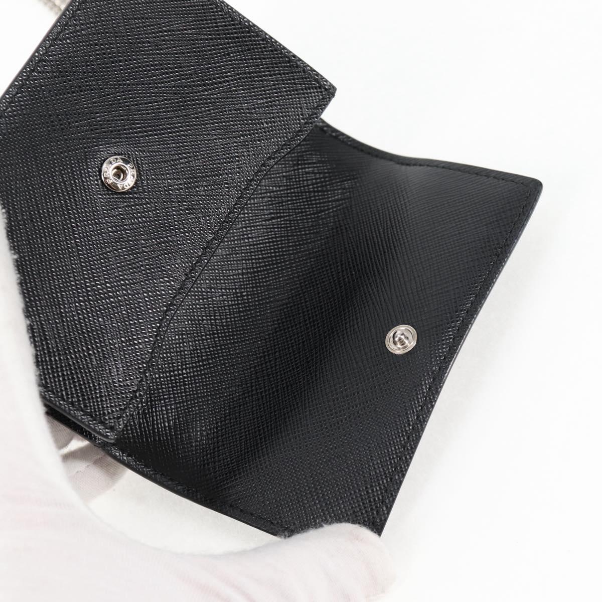 PRADA Chain Card Case Safiano leather Black Auth sw390AM