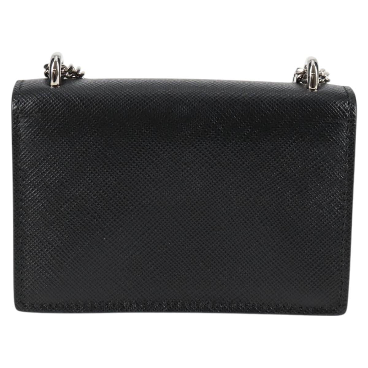 PRADA Chain Card Case Safiano leather Black Auth sw390AM