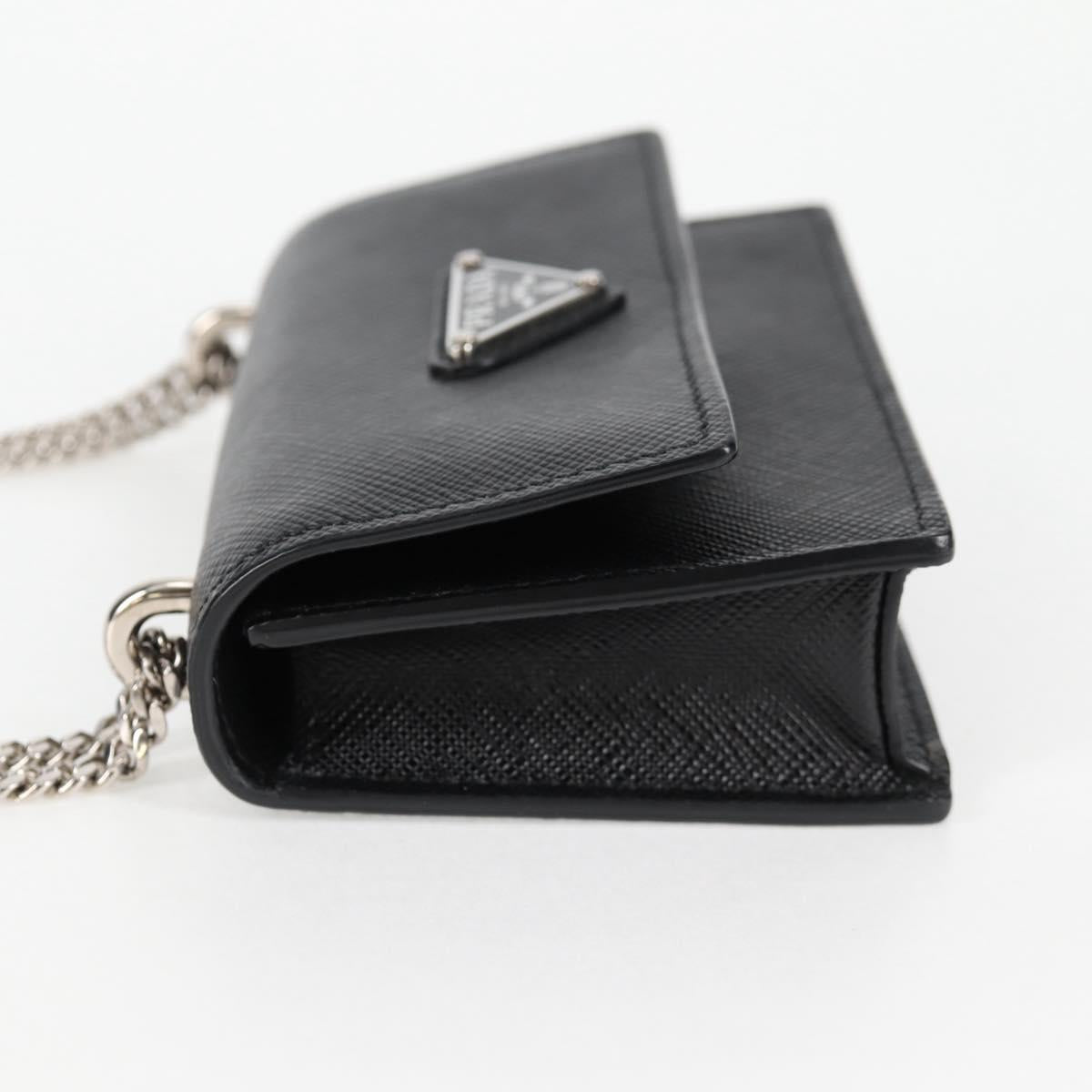 PRADA Chain Card Case Safiano leather Black Auth sw390AM