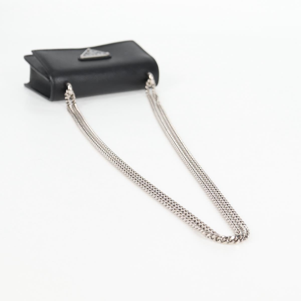 PRADA Chain Card Case Safiano leather Black Auth sw390AM