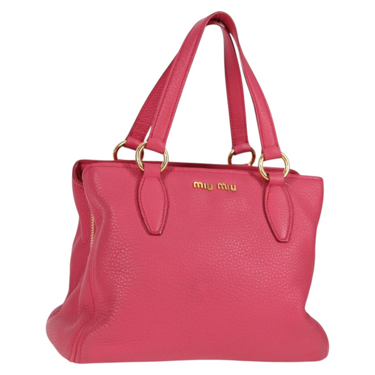 Miu Miu Hand Bag Leather 2way Pink Gold Auth sw401M