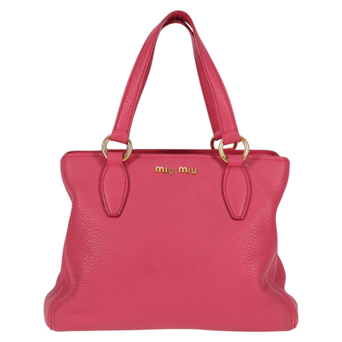 Miu Miu Hand Bag Leather 2way Pink Gold Auth sw401M