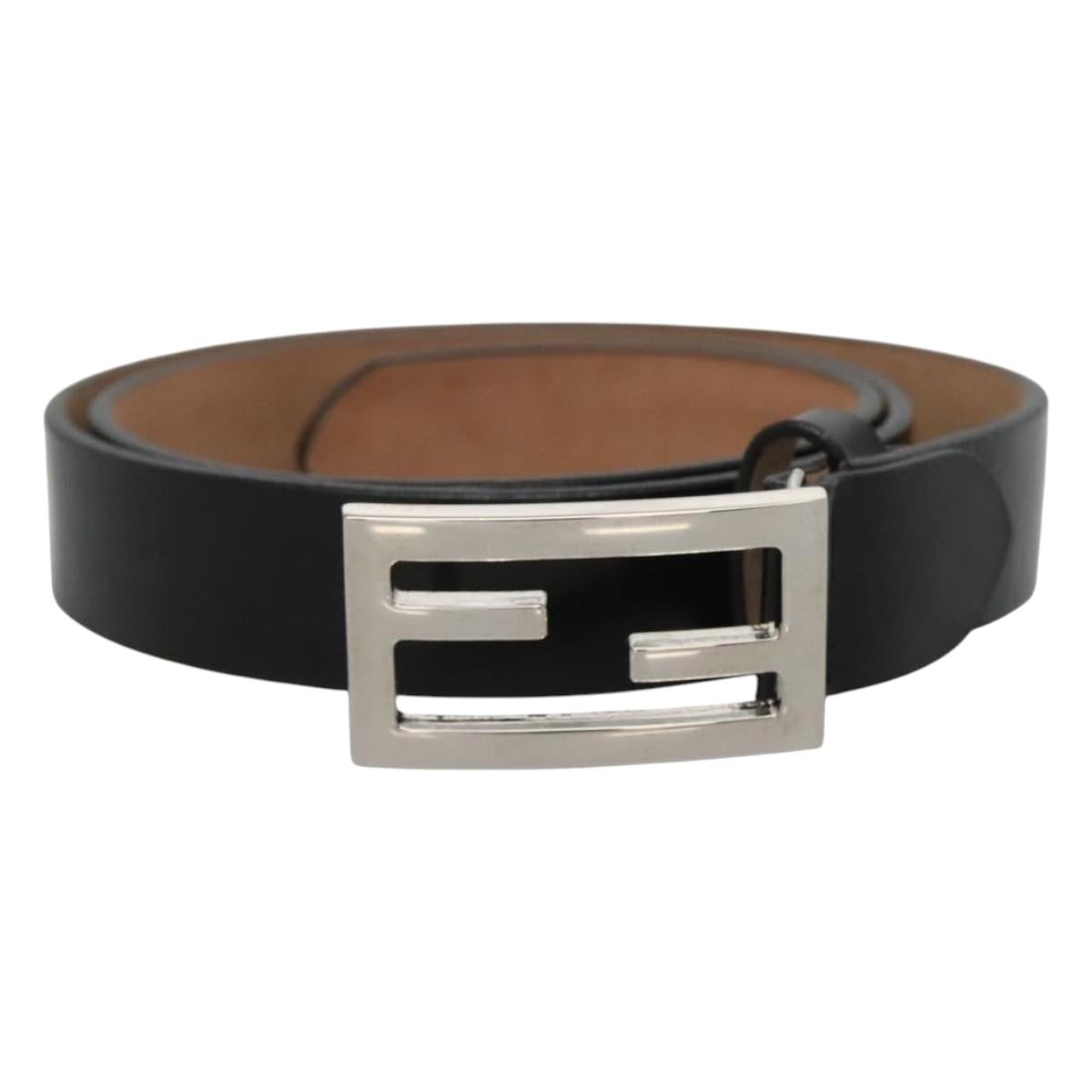 FENDI Belt Leather 41.3"" Black Auth sw412
