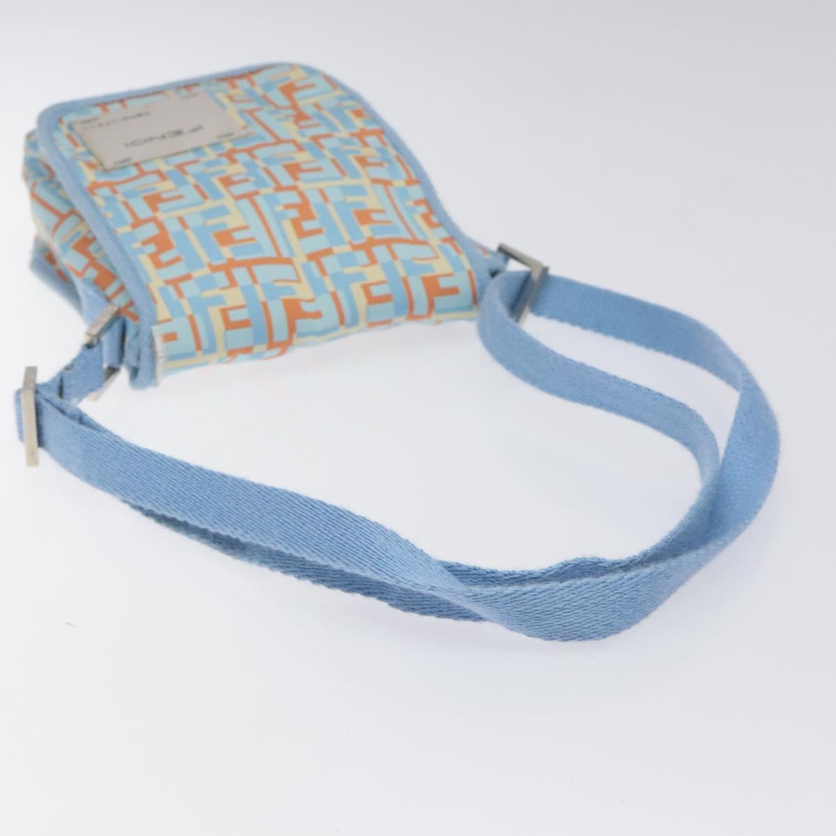 FENDI Shoulder Bag Canvas Light Blue Silver Auth sw413