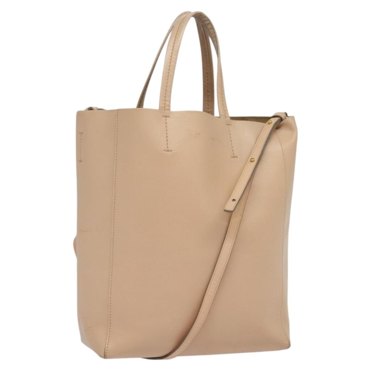CELINE Vertical Cavas Hand Bag Leather 2way Pink Gold Auth sw418