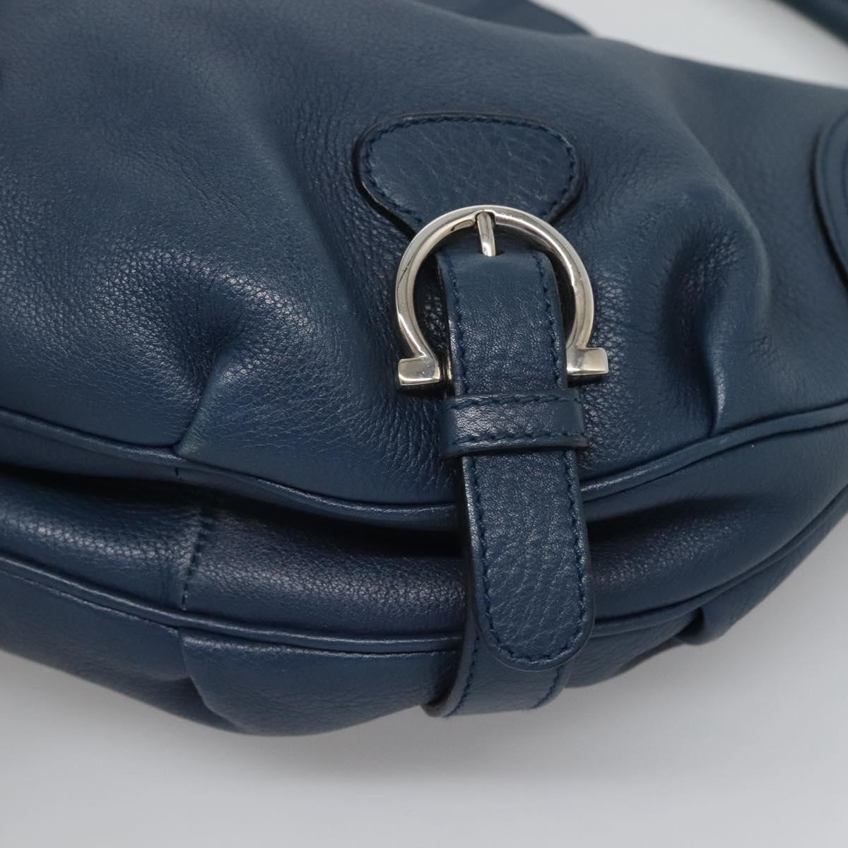 Salvatore Ferragamo Gancini Hand Bag Leather Blue Silver Auth sw420