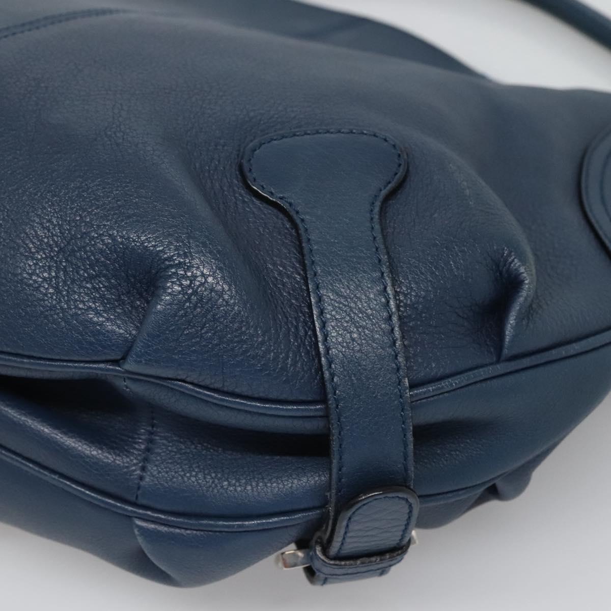 Salvatore Ferragamo Gancini Hand Bag Leather Blue Silver Auth sw420