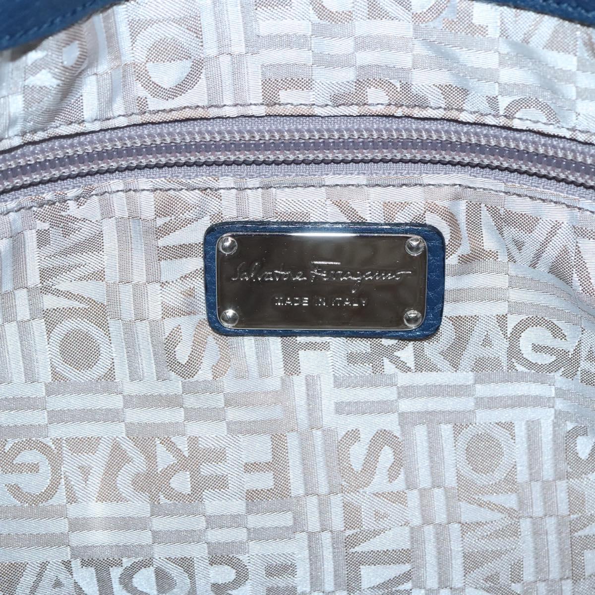 Salvatore Ferragamo Gancini Hand Bag Leather Blue Silver Auth sw420