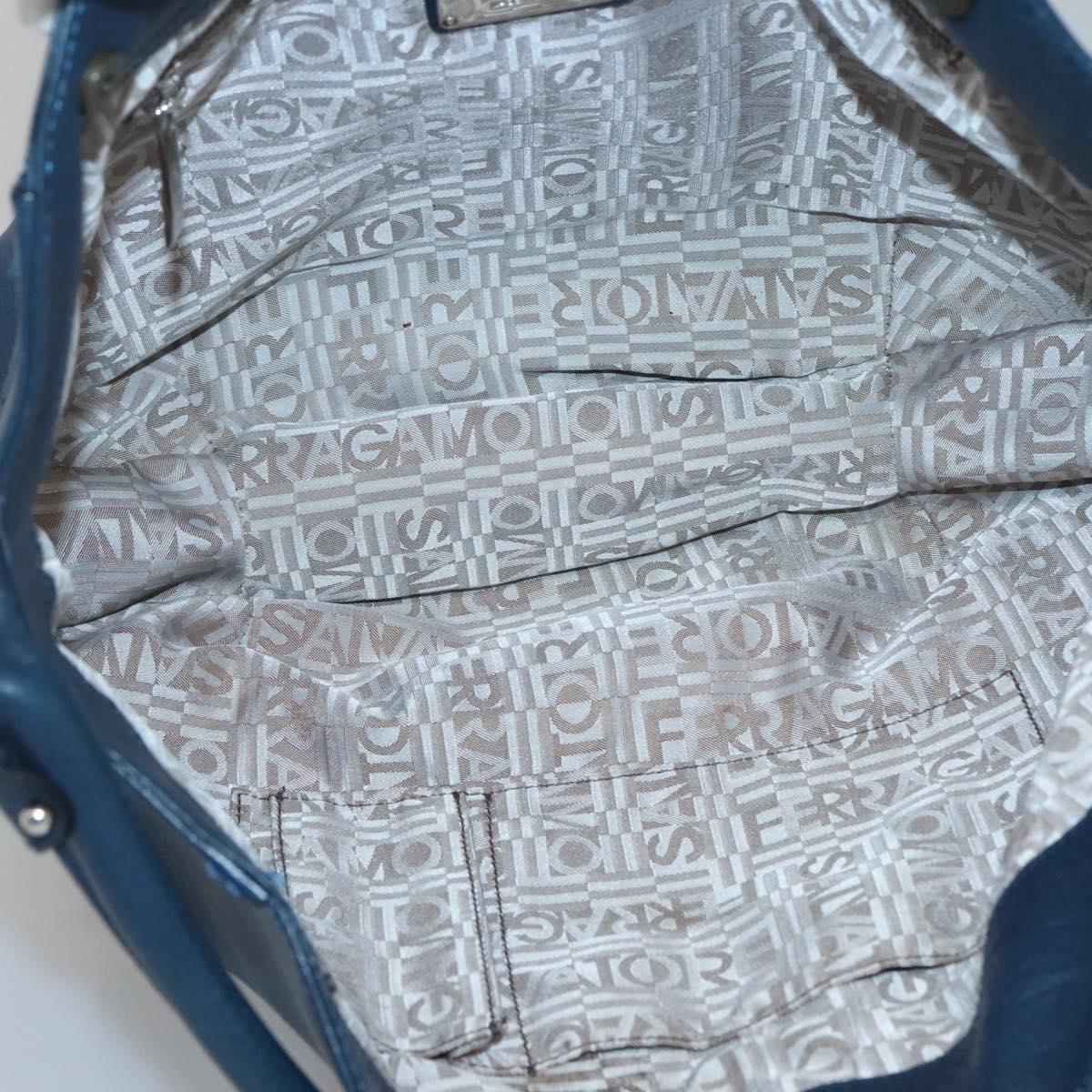 Salvatore Ferragamo Gancini Hand Bag Leather Blue Silver Auth sw420