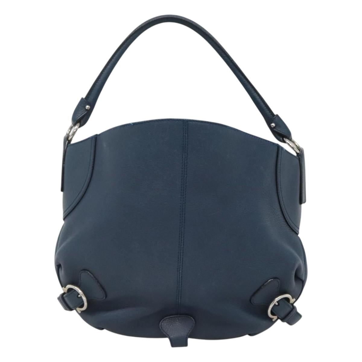 Salvatore Ferragamo Gancini Hand Bag Leather Blue Silver Auth sw420