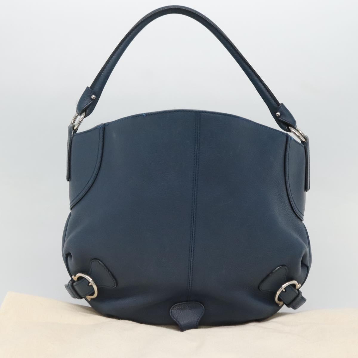 Salvatore Ferragamo Gancini Hand Bag Leather Blue Silver Auth sw420