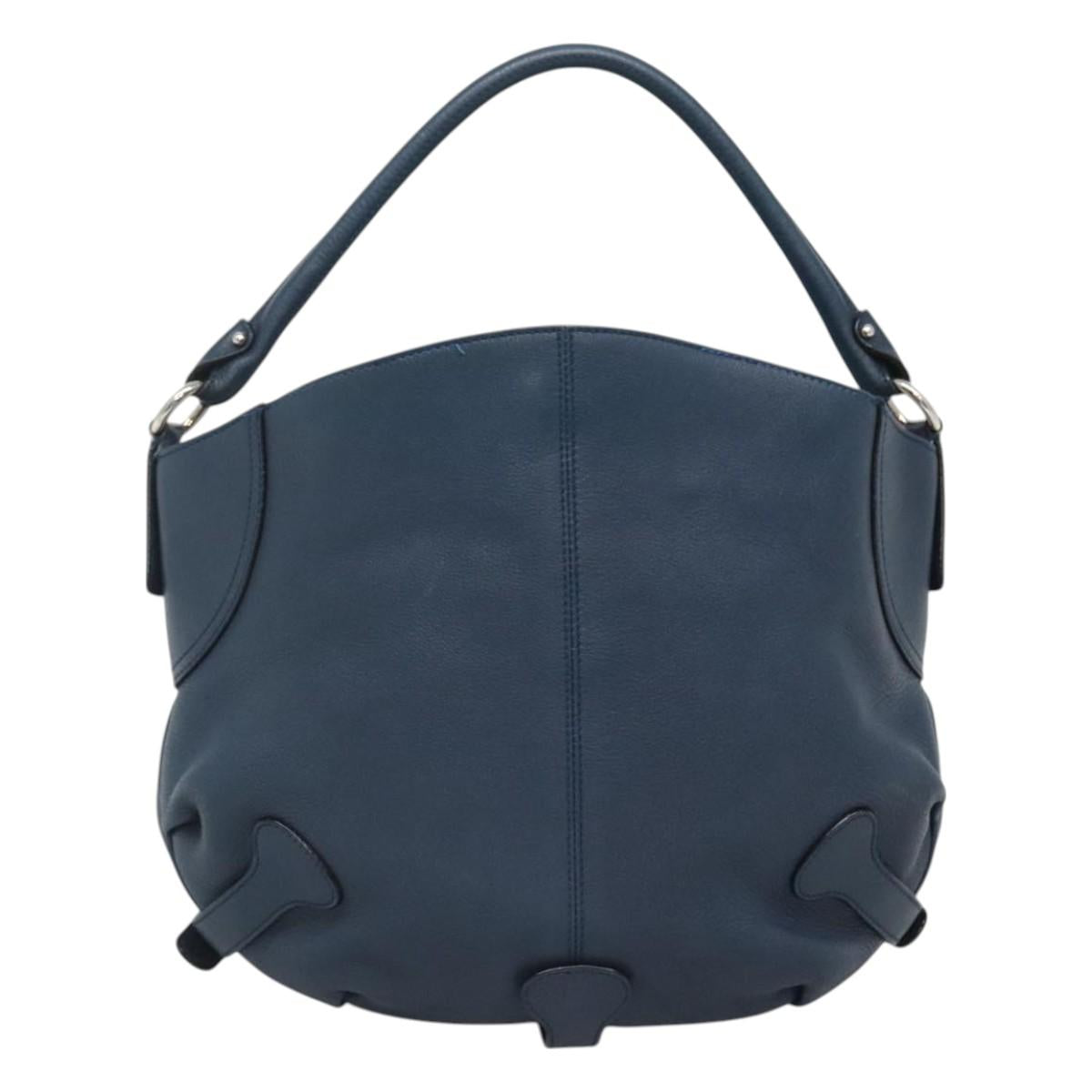 Salvatore Ferragamo Gancini Hand Bag Leather Blue Silver Auth sw420