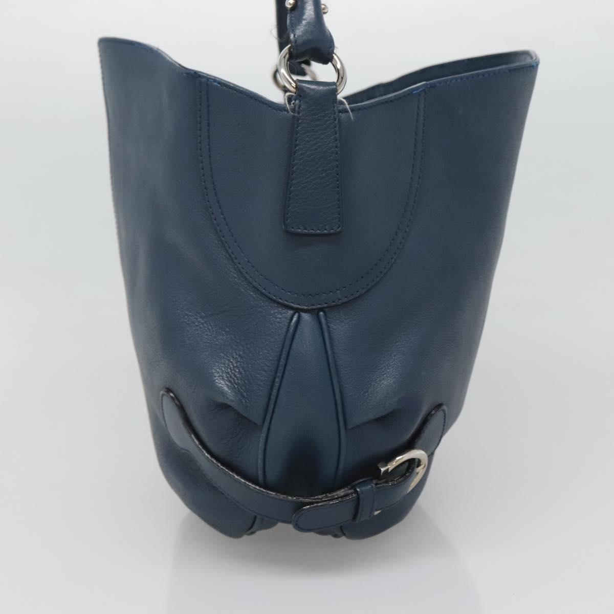 Salvatore Ferragamo Gancini Hand Bag Leather Blue Silver Auth sw420