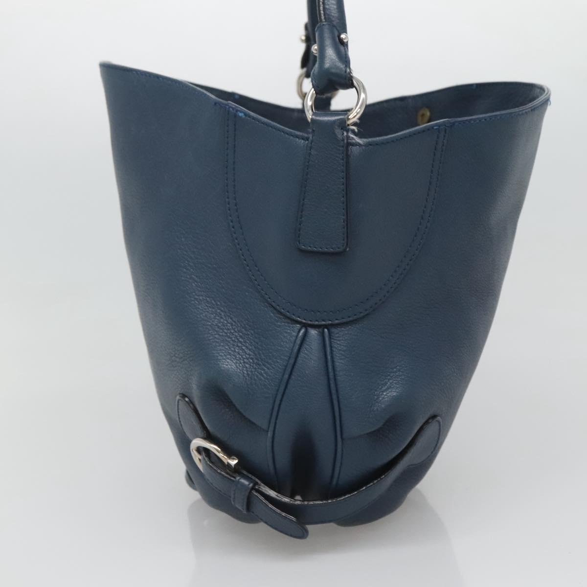 Salvatore Ferragamo Gancini Hand Bag Leather Blue Silver Auth sw420