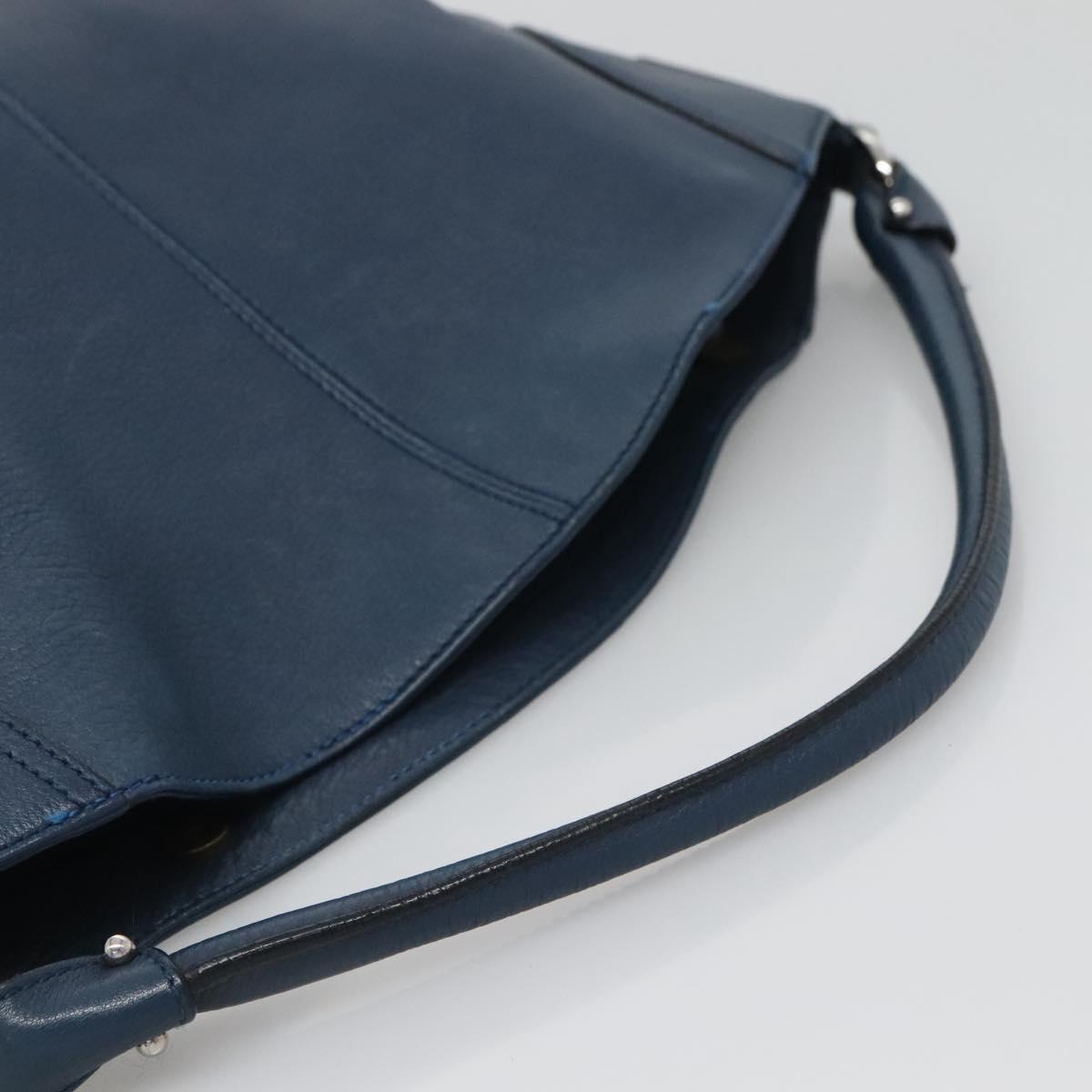 Salvatore Ferragamo Gancini Hand Bag Leather Blue Silver Auth sw420