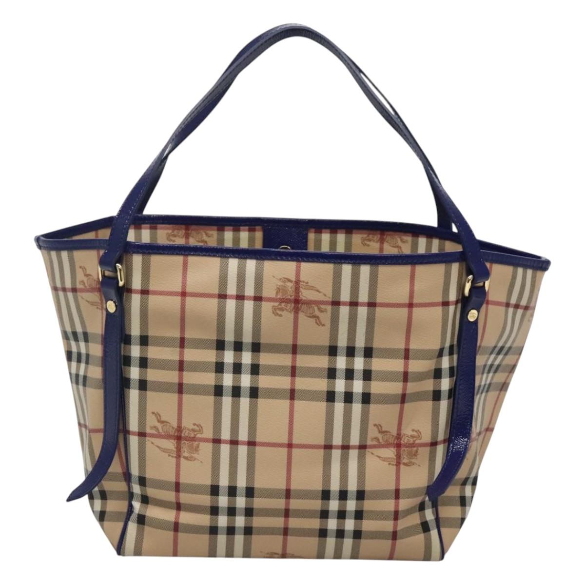 BURBERRY Nova Check Tote Bag PVC Beige Gold Auth sw421