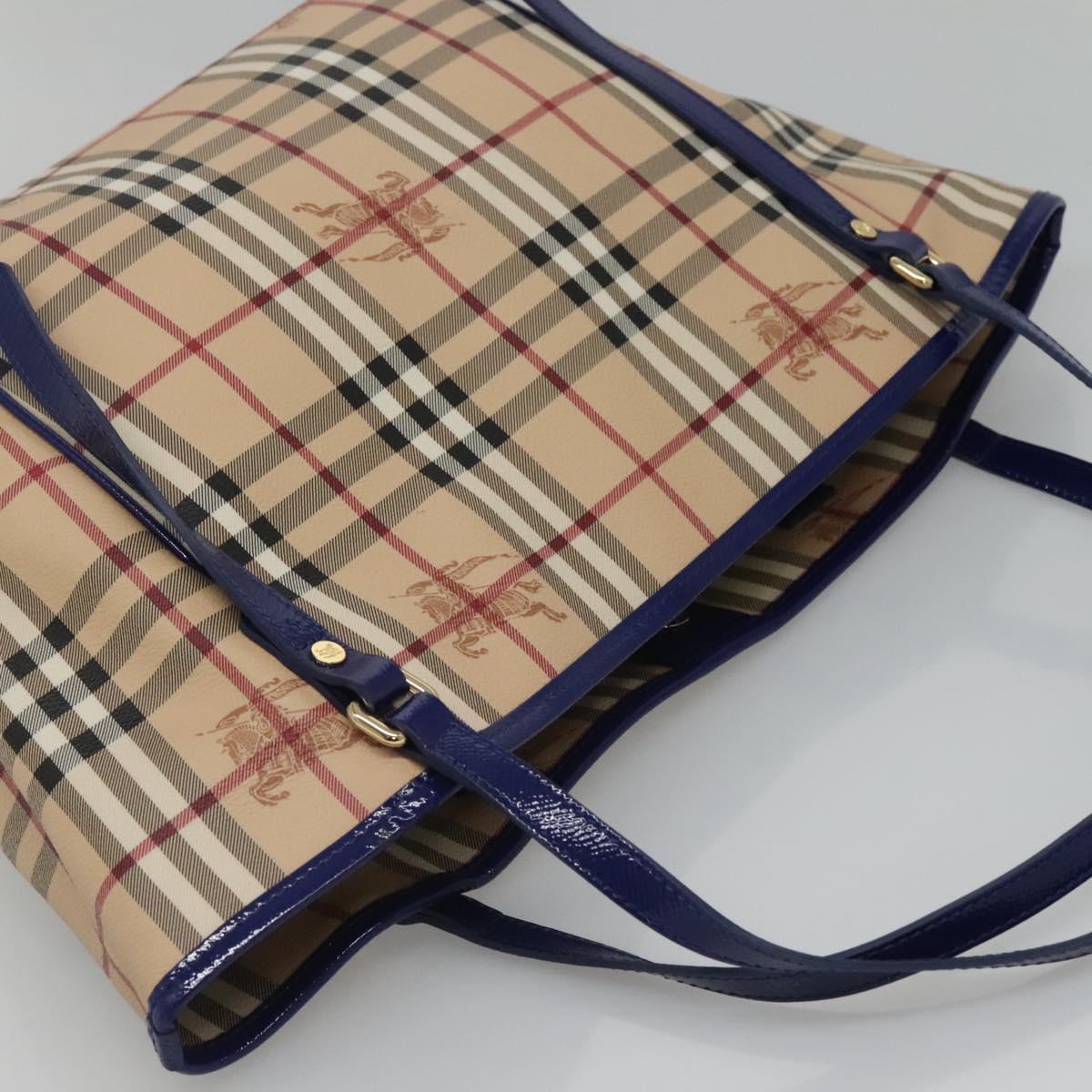 BURBERRY Nova Check Tote Bag PVC Beige Gold Auth sw421